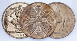 Great Britain Commemorative 3pc Crown Lot | Coronation, Festival &amp; NY Ex... - $89.55