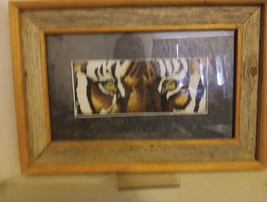 Vintage Framed Needlepoint Tiger Face .Handmade Frame - $25.00