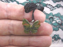 (an-but-7) BUTTERFLY green orange Unakite carving Pendant NECKLACE FIGUR... - £6.05 GBP