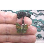 (an-but-7) BUTTERFLY green orange Unakite carving Pendant NECKLACE FIGUR... - $7.70