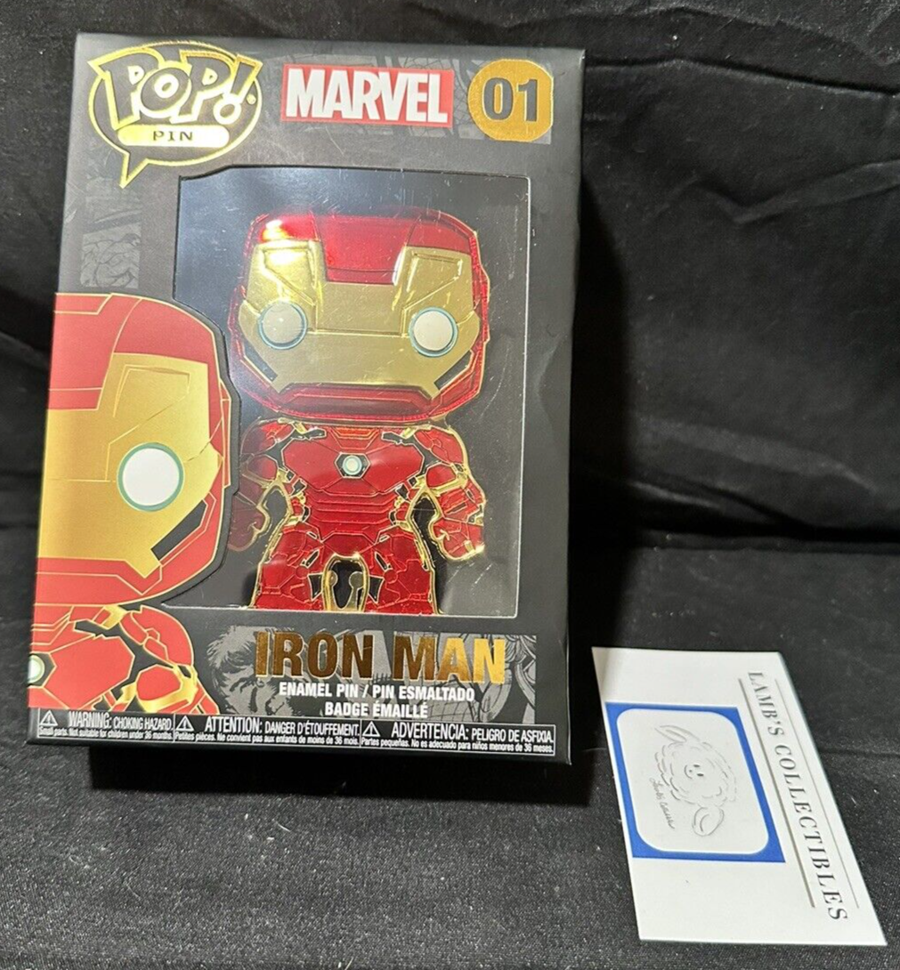 Funko Pop! Pin Marvel Iron Man #01 Enamel Pin XL Metallic Red & Gold with stand - £21.69 GBP