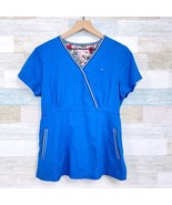 Koi Mock Wrap Scrub Top Blue Black White Trim 3 Pockets Style 162 Womens... - $14.84