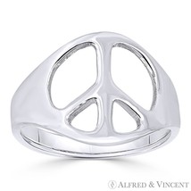 Peace Sign 13mm Charm Hippie Symbol Right-Hand Ring Band in .925 Sterling Silver - £19.70 GBP