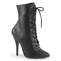 PLEASER Sexy 5&quot; Stiletto High Heel Black Faux Leather Ankle Boots SED102... - £58.63 GBP