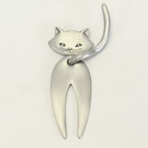 JJ Jonette Jewelry Pewter Cat Brooch Articulating Legs 1.3" L x 1.4" H S... - $10.77