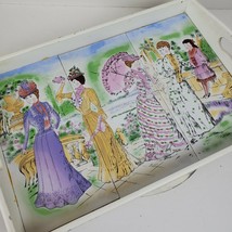 Vintage Victorian Women Ceramic Tiled Serving Tray 18.5x13x3 Inch - $35.53