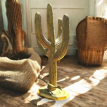 Vintage Alain Chervet Brass Saguaro Cactus Roadrunner Large 28in Sculpture MCM - £456.01 GBP