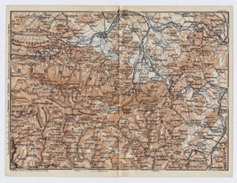 1909 ANTIQUE MAP OF RIESENGEBIRGE SUDETES HIRSCHBERG SILESIA POLAND GERMANY - $22.47