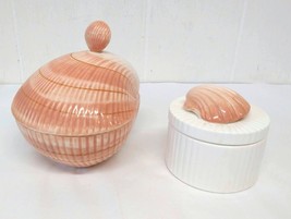 Fitz and Floyd Clamshell Vanity Set 2 Lidded Porcelain Trinket Boxes Beach Pink - £22.98 GBP