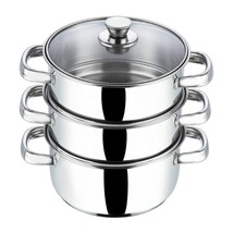stainless Steel 3 Tier Steamer with Glass Lid Induction and Gas Stove Fr... - £50.01 GBP