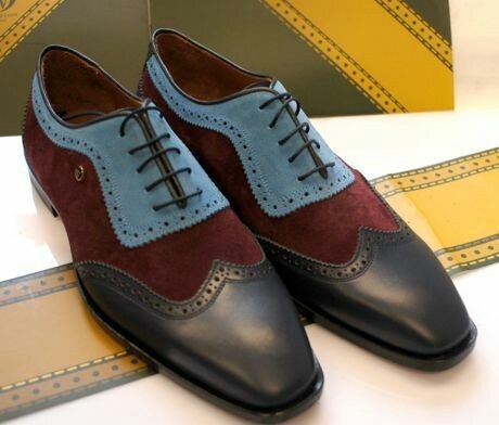 New Men's Handmade Multi Color Leather and Suede Shoes,Wingtip dress leather sho
