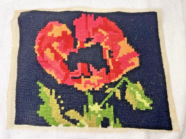 Vintage Poppy Flower Needlepoint 12.5 x 10 Finished (mostly) - $9.90