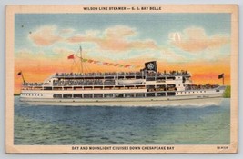 Wilson Line Steamer SS Belle On Chesapeake Bay Maryland Postcard C33 - $4.95