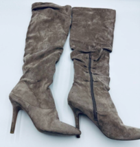 Charles David Womens Over Knee Boots Size 10 Beige Faux Suede 5&quot; Stiletto Heels - £38.87 GBP