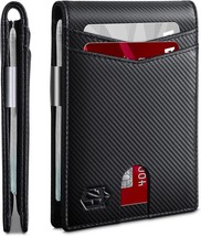 Carbon Leather Wallet for Men with 12 Slots Men&#39;s RFID Wallet Slim Money Clip Wa - £36.14 GBP