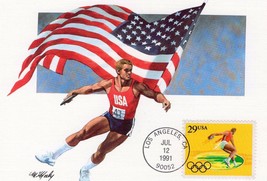 Los Ang Ca Jul 12 1991 Olympic Games Discus Cachet On Fdc Unused Post CARD-BK30 - £1.59 GBP