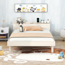 Modern Design Twin Size Platform Bed Frame with USB Ports for White Washed Color - £177.29 GBP