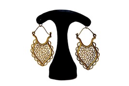 Vintage Floral Errings, Ornate Brass Gypsy Hanging Earrings, Tribal Gift for Her - £13.47 GBP