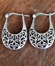 Hoop Earrings, Tribal Hoop Earrings, Ethnic Earrings, Antique Silver (E480) - $9.99