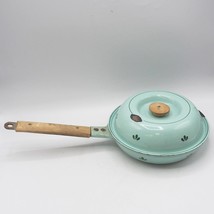 Enamel Cast Iron Skillet Pan Wood Handle Green Made in Holland - $28.70