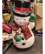 Snowman Frosty Vintage Ceramic Mold 13” Top Hat Candy Cane Scarf Hand Pa... - £23.73 GBP
