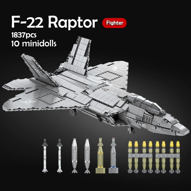Military Technical Airplane F-22 Stealth Fighter Building Blocks Combat Aircra - £104.77 GBP