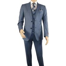 Men Suit BERLUSCONI Turkey 100% Italian Wool Super 180's 3pc Vested #Ber4 Navy image 2