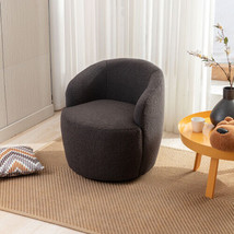 Teddy Fabric Swivel Accent Armchair Barrel Chair With Black Powder - Dark Gray - £193.28 GBP