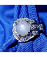 EARTH MINED STAR SAPPHIRE DIAMOND ART Deco Engagement Ring SOLID 14K WHI... - $3,605.25