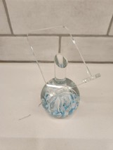 Blown Glass Cell Phone Or Business Card Holder Paperweight Blue &amp; Clear ... - £15.43 GBP