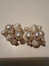 Earrings Clip-On  Pearl Cluster JAPAN Vintage  - £15.65 GBP