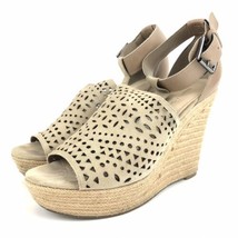 Marc Fisher Hasina Women Wedge Sandals Size 10 Perforated Suede Ankle Strap Jute - £25.98 GBP