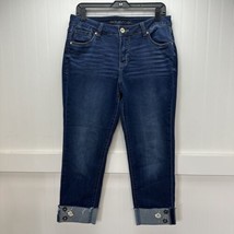 Jag Jeans 10 30 Girlfriend Crop Blue Denim Cuffed Embellished Flower Jew... - $31.99