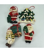 Vintage 1980s Christmas Tree Ornaments Clay Dough Glazed Santas Gifts Lo... - $39.68 CAD
