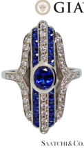 Platinum Ring 9.2 gram -Natural 0.85 Ct Sapphire &amp; 0.35Ct Diamond, GIA Certified - £2,486.64 GBP