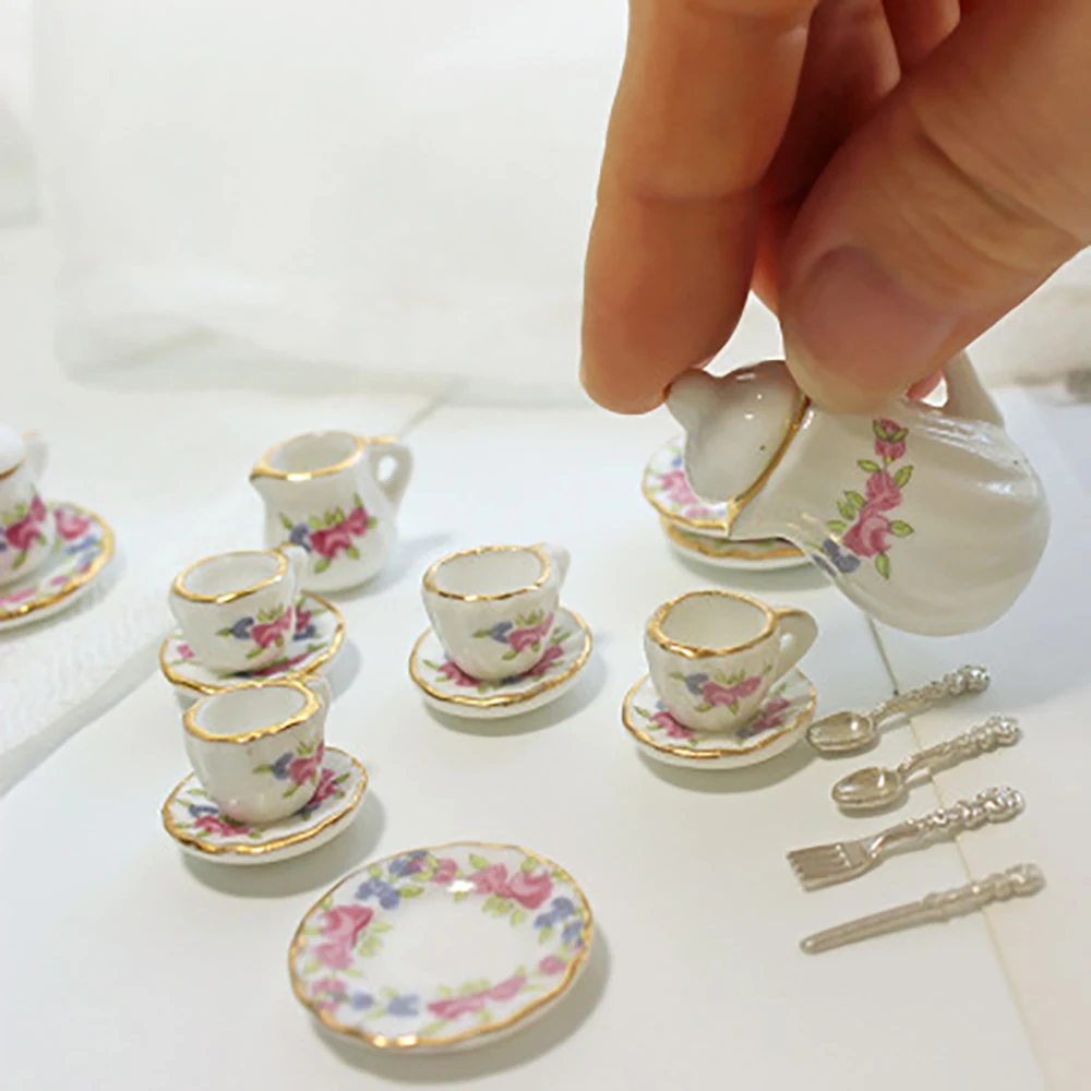 15Pcs 1/12 Dollhouse Miniature Accessories Mini Ceramics Tea Set Simulation - £12.20 GBP
