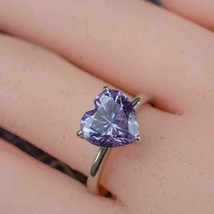 2Ct Heart Cut CZ Purple Amethyst Solitaire Engagement Ring 14K White Gold Finish - £118.49 GBP