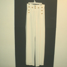 NEW Cache Pants White Size 4 Gold Crest Buttons Straight Leg Lined Made ... - £52.99 GBP