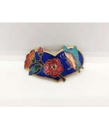 Vintage Cloisonne Enamel Brass Scarf Holder Slide Clip Heart Flowers Butterfly 