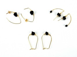 Gemstone Earrings, Black Onyx Stones, 3 Pairs/3Styles, Body Strength, Gold Tone - £7.75 GBP