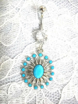 New Starburst Turquoise Colored Gems Needlepoint Look Clear Cz Belly Button Ring - £6.55 GBP