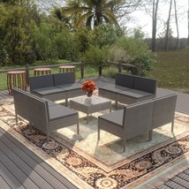  Garden Lounge Set Grey PE rattan, powder-coated steel, polyester - $17,935.51 MXN