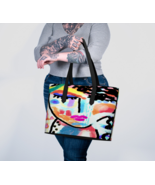 Colorful Abstract Art Faux Leather Oversize Tote Bag Shoulder Bag Handba... - £77.08 GBP