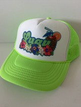 Vintage Hawaiian Luau Trucker Hat Adjustable snapback Hat Neon Green Beach Hat - £12.22 GBP