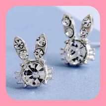 NEW Adorable DAINTY MINIATURE Rhinestone  Bunny  925 Post Stud Earrings - $5.00