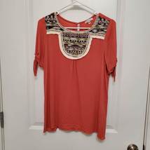 JODIFL Boutique Women's S Small Boho Short Sleeve Top Shirt Blouse Rust Navajo