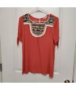 JODIFL Boutique Women&#39;s S Small Boho Short Sleeve Top Shirt Blouse Rust ... - £12.05 GBP