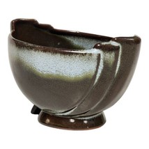 Frankoma Pottery #35 Footed Bowl Prairie Green &amp; Brown Clay Serving Dish - £18.21 GBP