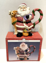 Vintage 1999 Artmark Christmas Santa Claus Reindeer Ceramic Teapot in Box - £17.98 GBP