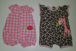 Baby Girl Romper Lot 0-3 Months Carter&#39;s Jumping Beans Brown Giraffe Pink Turtle - £9.50 GBP